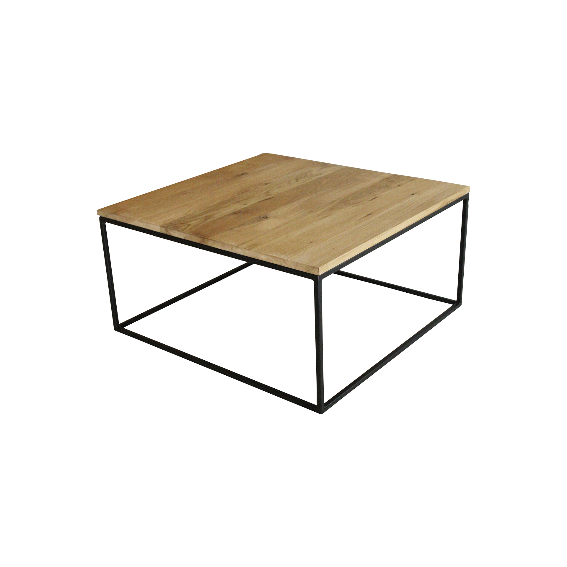 Couchtisch Marti Wildeiche massiv geölt / Stahlrohr pulverbeschichtet 80*80*40
