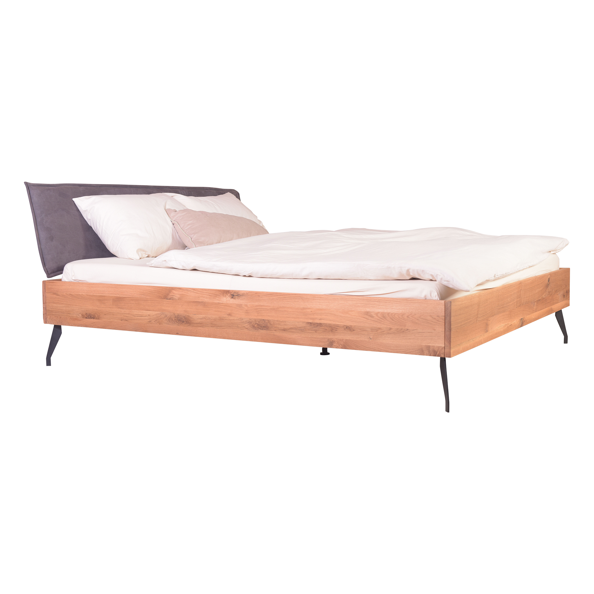 Bett Göteberg Kopfteil Dark Grey Gestell Eiche massiv Fuß Dark Black 180x200 cm Bett Göteberg Kopfteil Dark Grey Gestell Eiche massiv Fuß Dark Black 180x200 cm