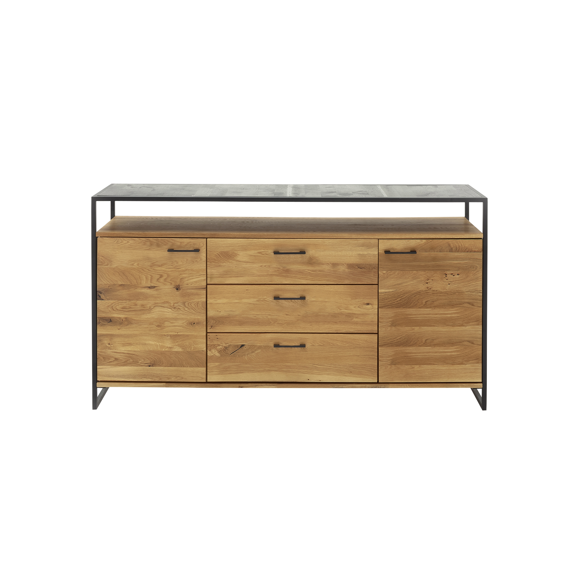 Sideboard Kai Wildeiche massiv geölt Gestell Metall Schwarz Sideboard Kai Wildeiche massiv geölt Gestell Metall Schwarz