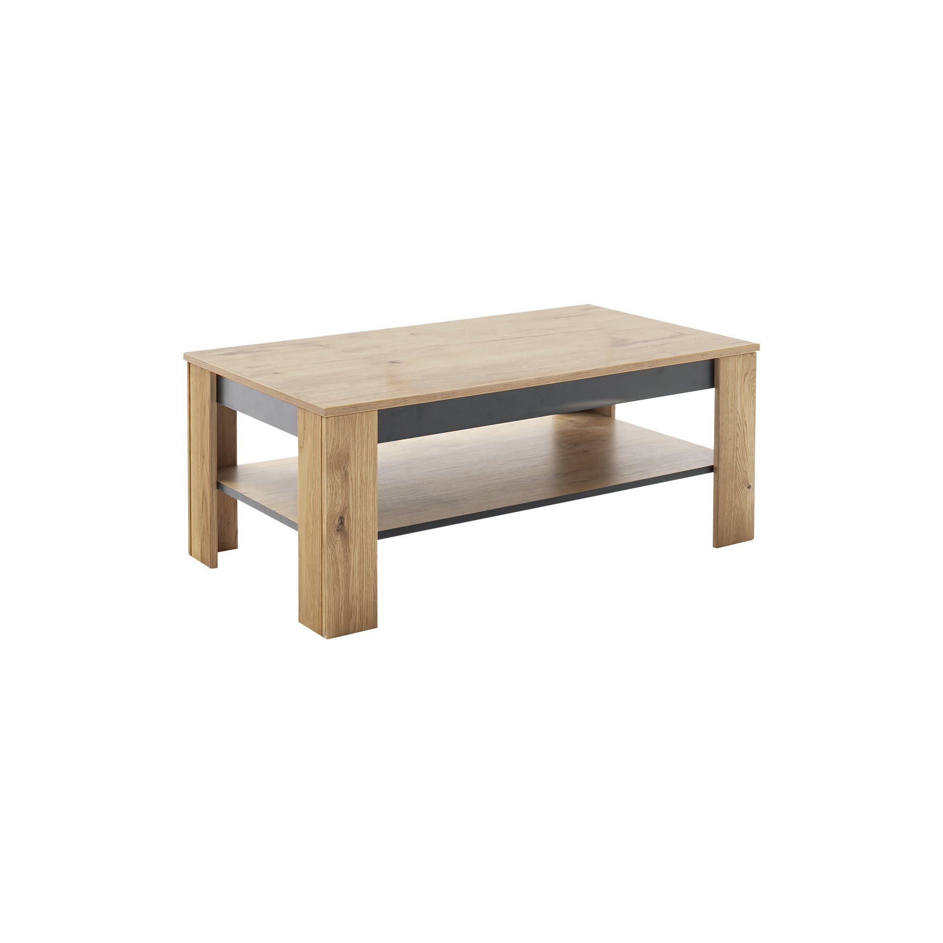 Novofurn Couchtisch Grant Griff Schwarz pulverbeschichtet Front Wildeiche massiv geölt Korpus MDF Wildeiche Nachbildung