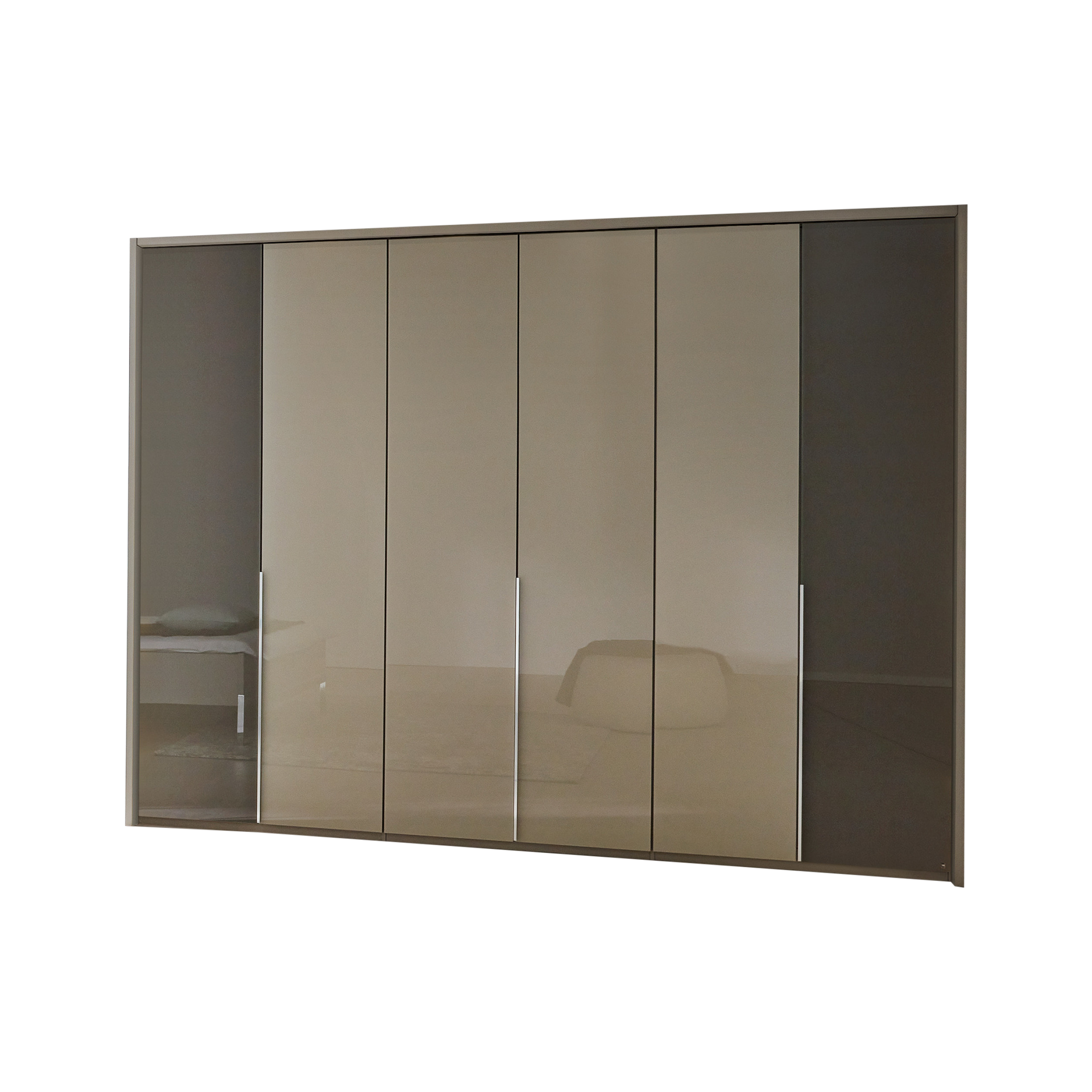 Drehtürenschrank San Diego Front Türen außen Glas Havanna, mittig Glas Kieselgrau Korpus Kieselgrau Dekor Drehtürenschrank San Diego Front Türen außen Glas Havanna, mittig Glas Kieselgrau Korpus Kieselgrau Dekor