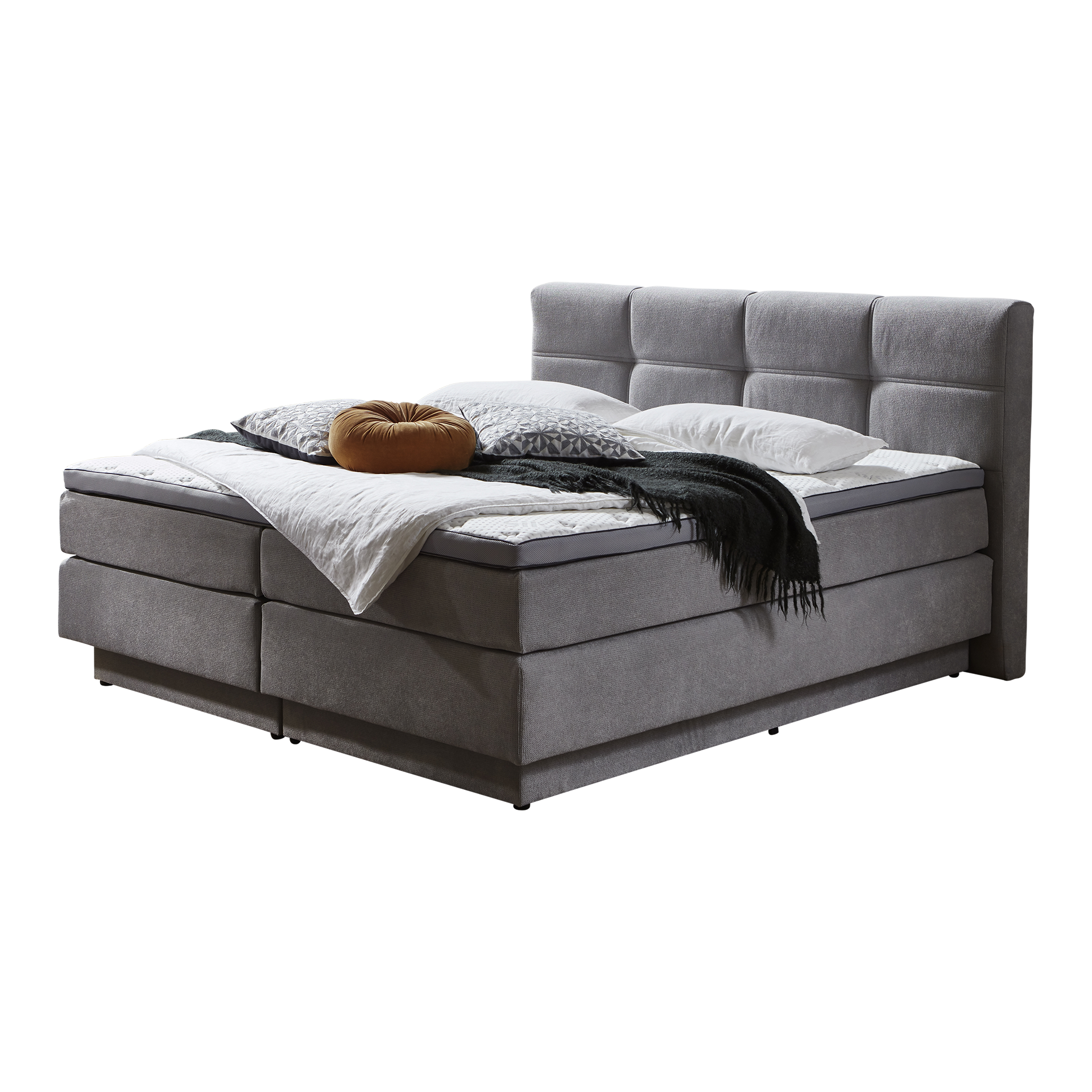 Boxspringbett Paris Silbergrau 180x200 cm Bettkasten beidseitig Boxspringbett Paris Silbergrau 180x200 cm Bettkasten beidseitig