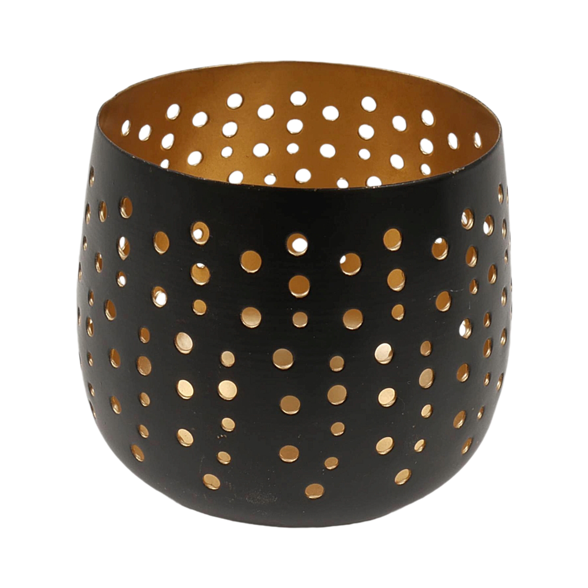 Windlicht Punkte Schwarz-Gold