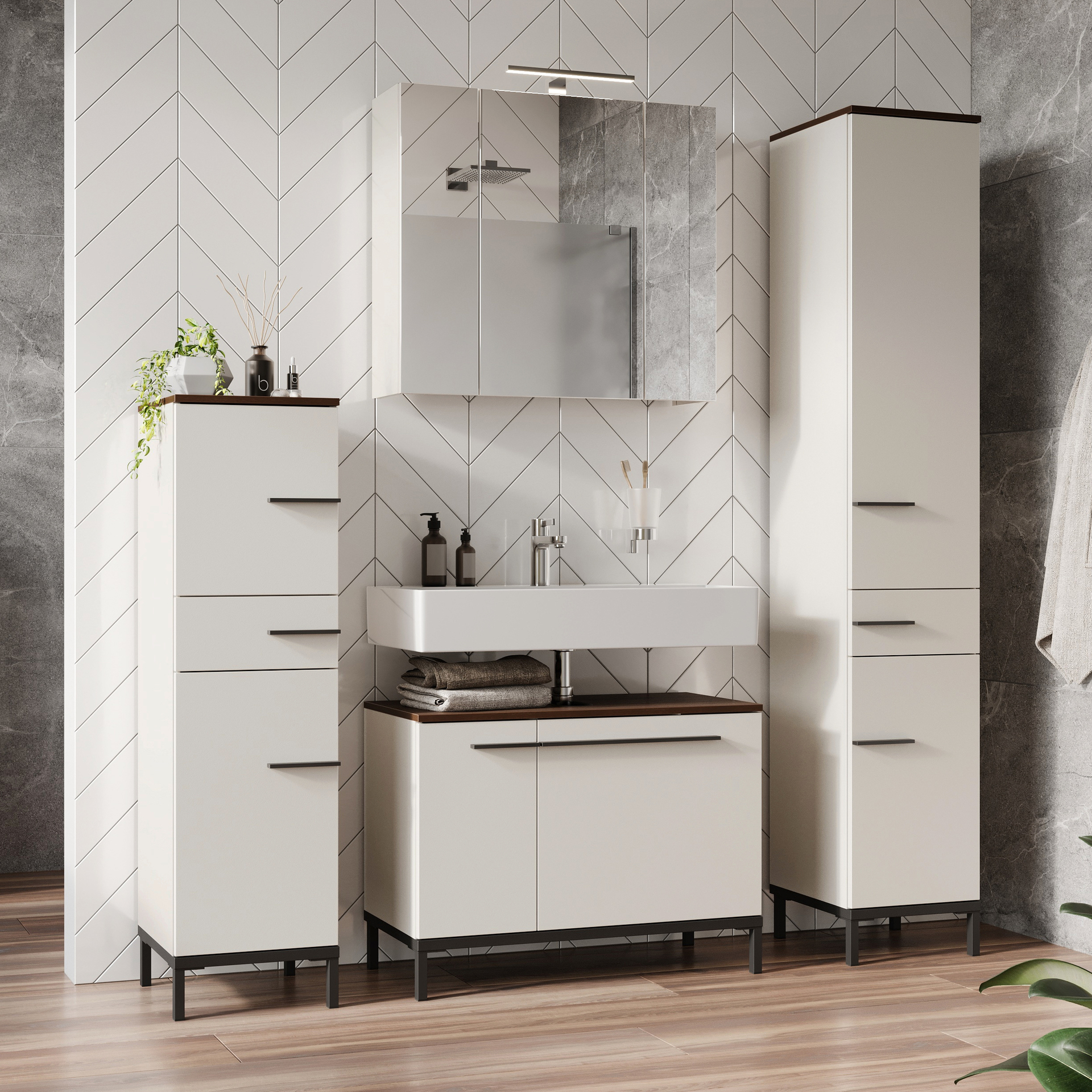 Badschrank Youles 4-teilig Beige 34*60*97 Badschrank Youles 4-teilig Beige 34*60*97
