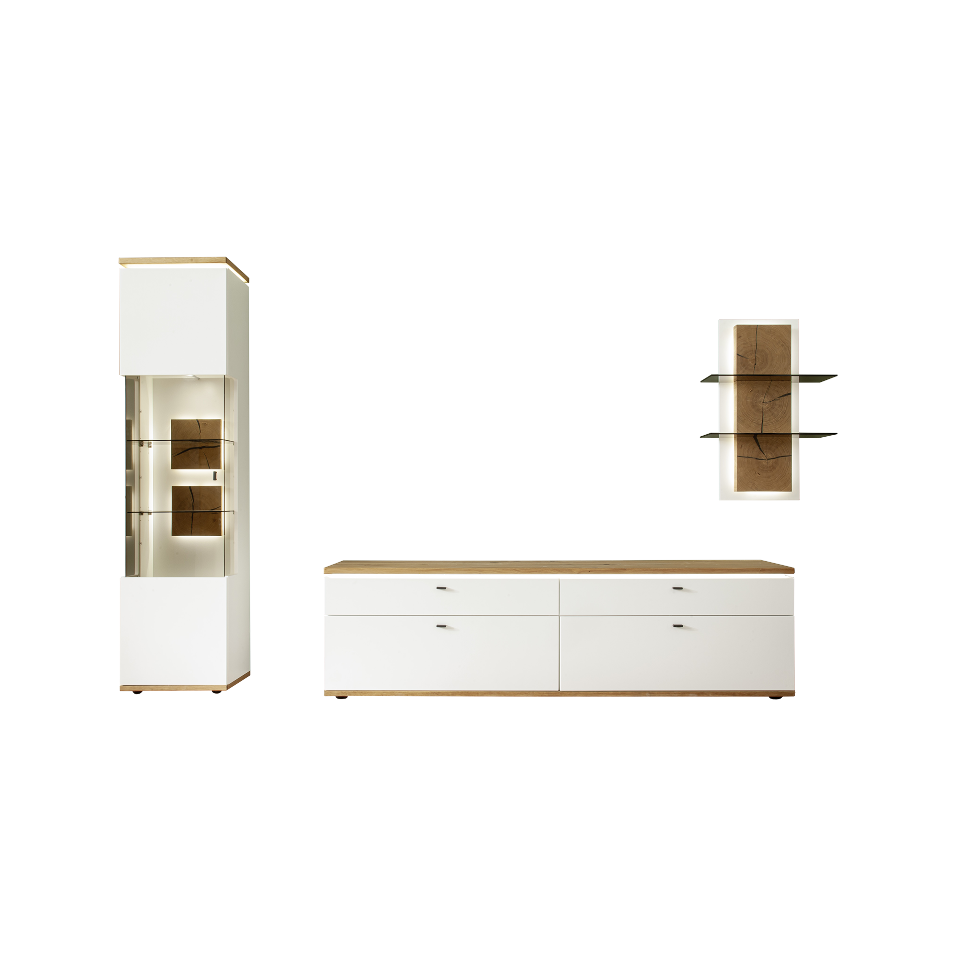 Francesca Garibaldi Wohnwand Malina Korpus Soft White lackiert Absetzung Wildeiche geölt Francesca Garibaldi Wohnwand Malina Korpus Soft White lackiert Absetzung Wildeiche geölt