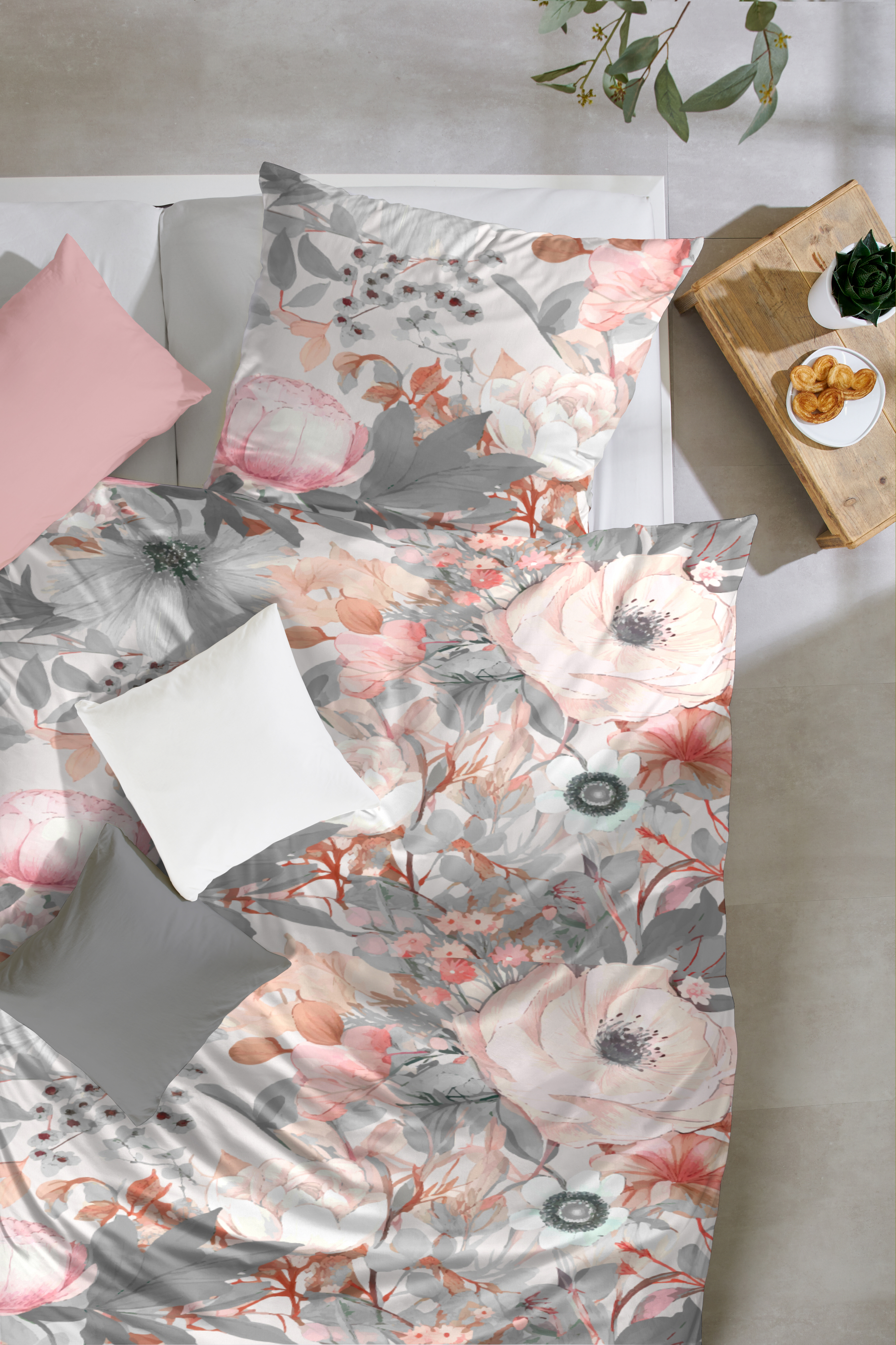 Satin Bettwäsche Hofmeister Home Grau-Rosa 155x220cm Satin Bettwäsche Hofmeister Home Grau-Rosa 155x220cm