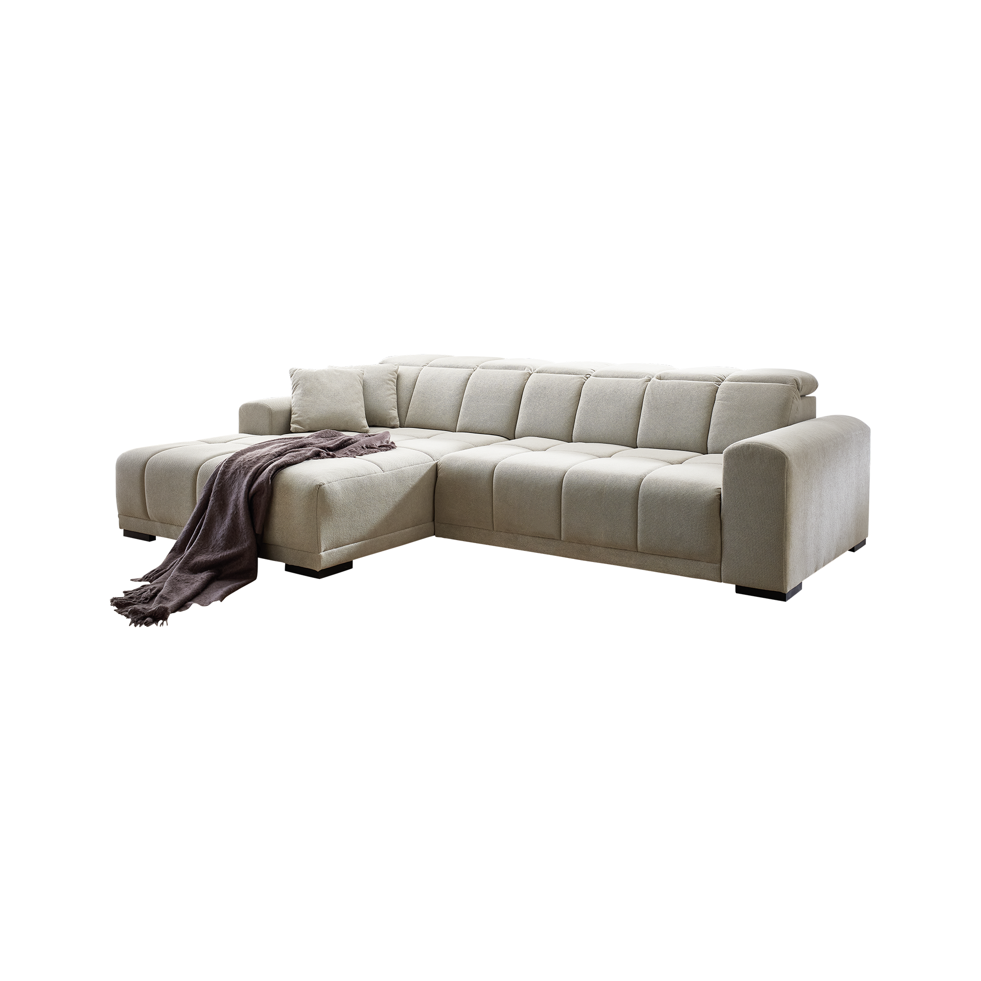 Ecksofa Macie Beige Kopfstütze verstellbar Ottomane links