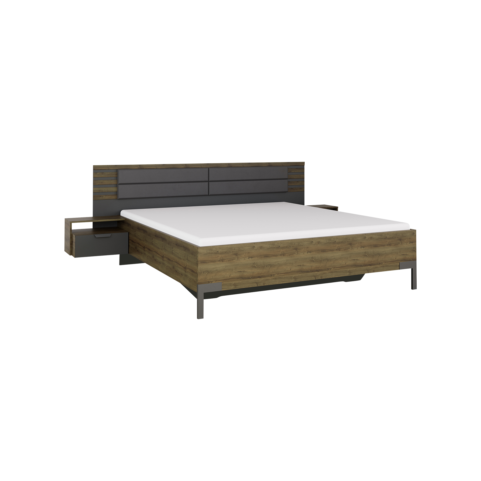 Bettanlage Bart Kopfteil Basalt, Absetzung Atlantic Oak, Gestell Grau-Metallic, Griff Grau-Metallic 180x200 cm Bettanlage Bart Kopfteil Basalt, Absetzung Atlantic Oak, Gestell Grau-Metallic, Griff Grau-Metallic 180x200 cm