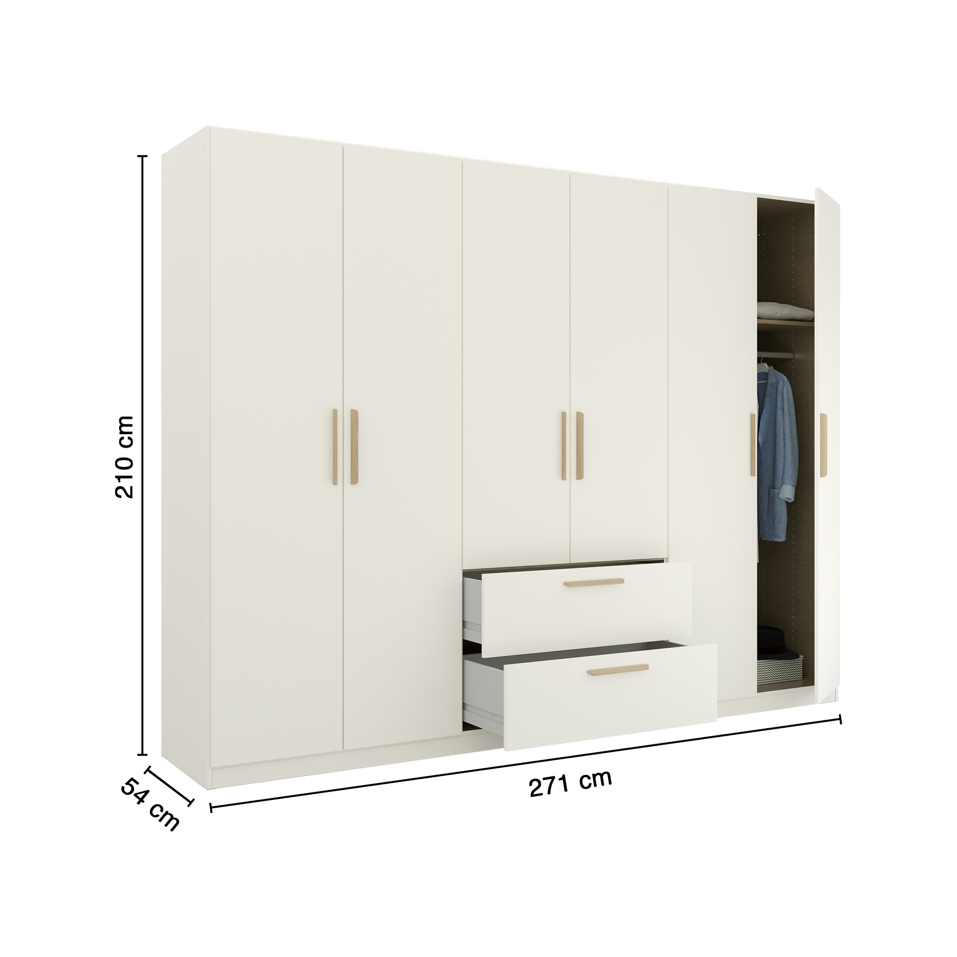 Drehtürenschrank Skandi 6-türig Weiß 54*271*210 Drehtürenschrank Skandi 6-türig Weiß 54*271*210