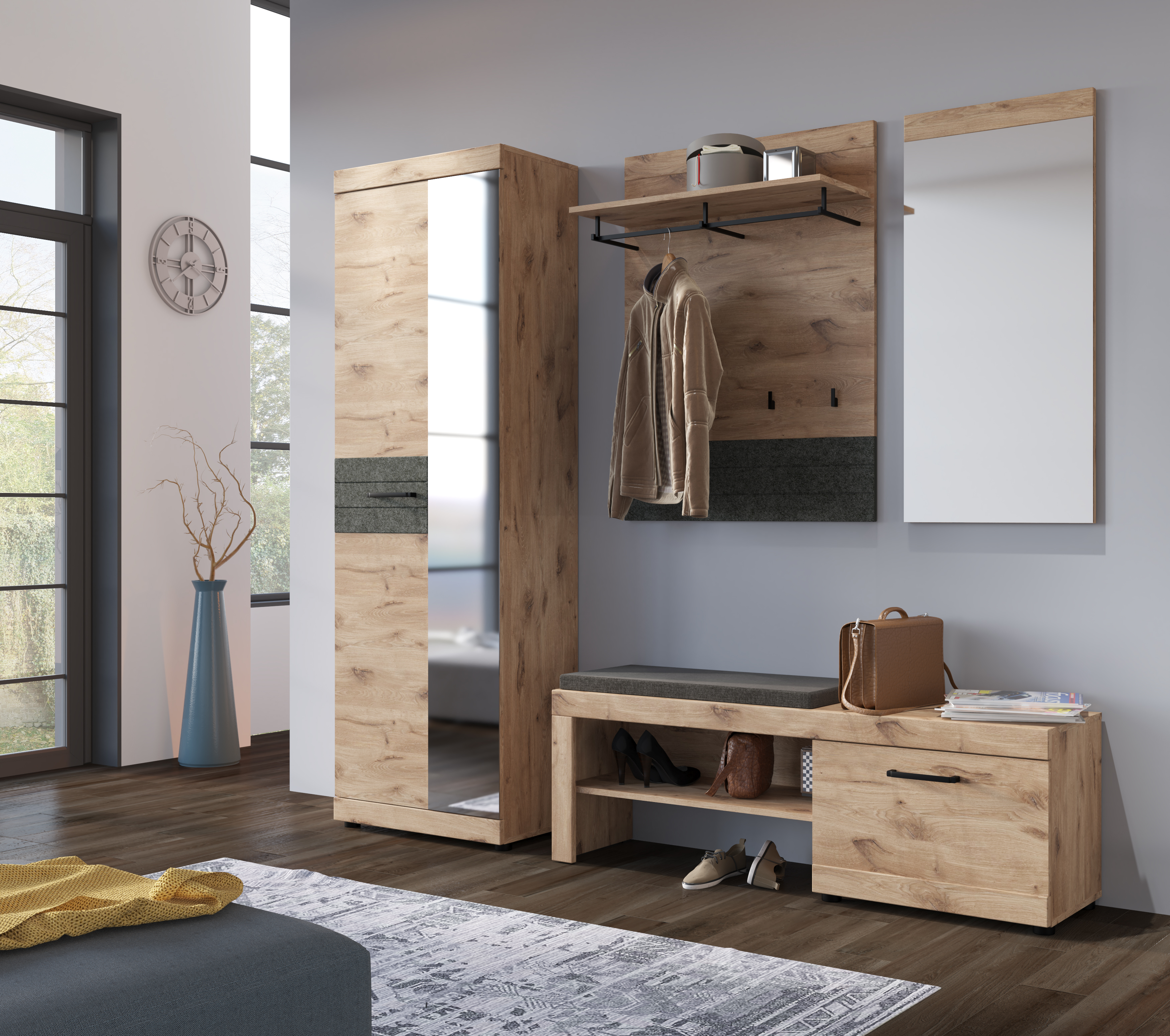 Garderoben-Set Wadita 3-teilig Eichefarben Garderoben-Set Wadita 3-teilig Eichefarben