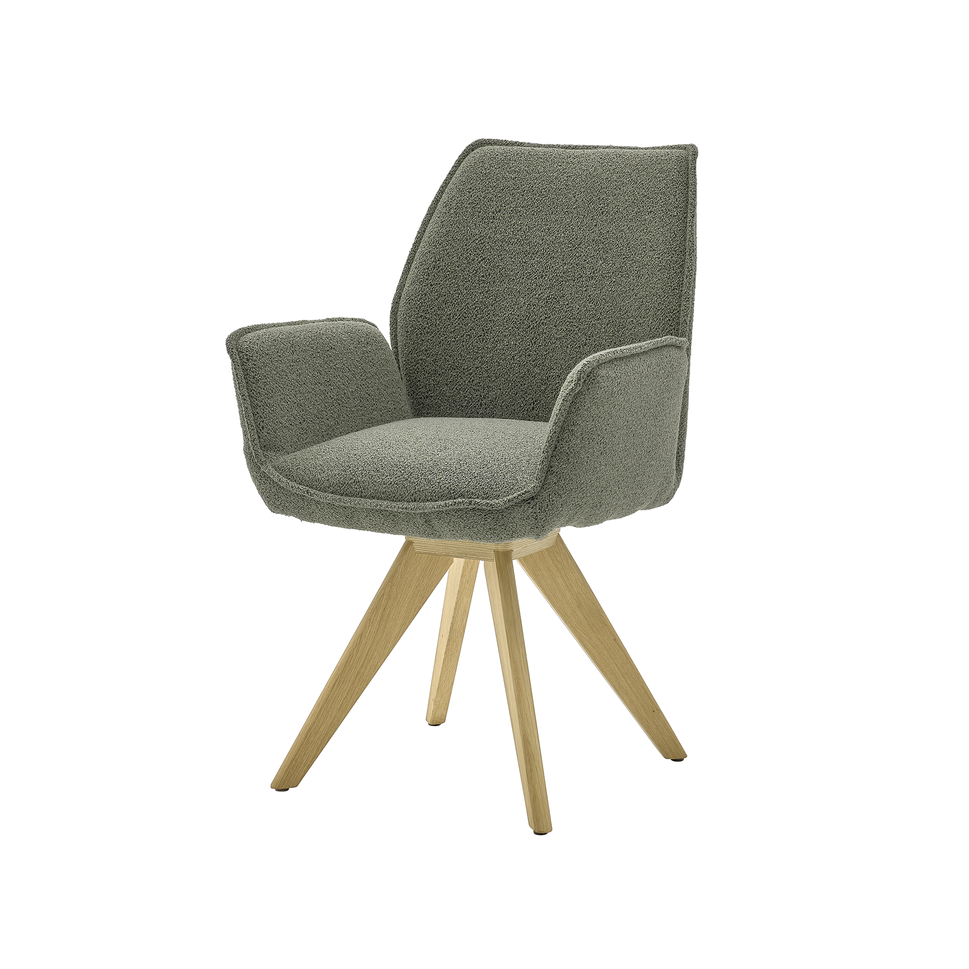 Musterring Armlehnstuhl Tiama Bezug Boucle Alpine thyme Gestell Stativgestell Eiche massiv - 180°Drehbar mit Rückholfunktion Musterring Armlehnstuhl Tiama Bezug Boucle Alpine thyme Gestell Stativgestell Eiche massiv - 180°Drehbar mit Rückholfunktion