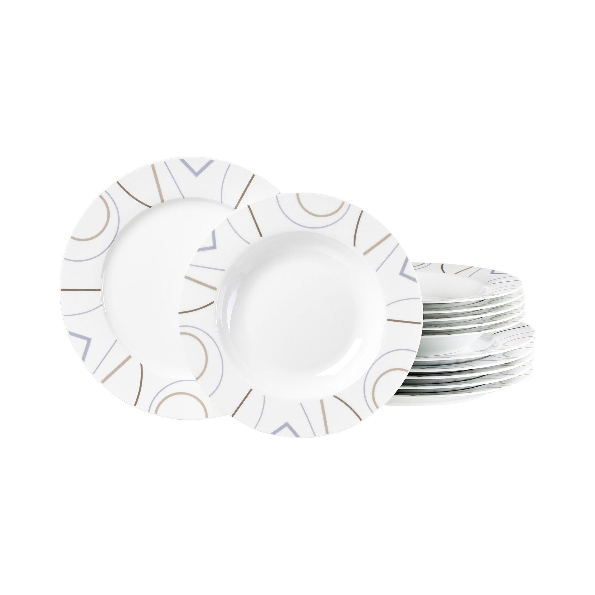 Geschirr-Set Graphic 12-teilig weiss grau braun
