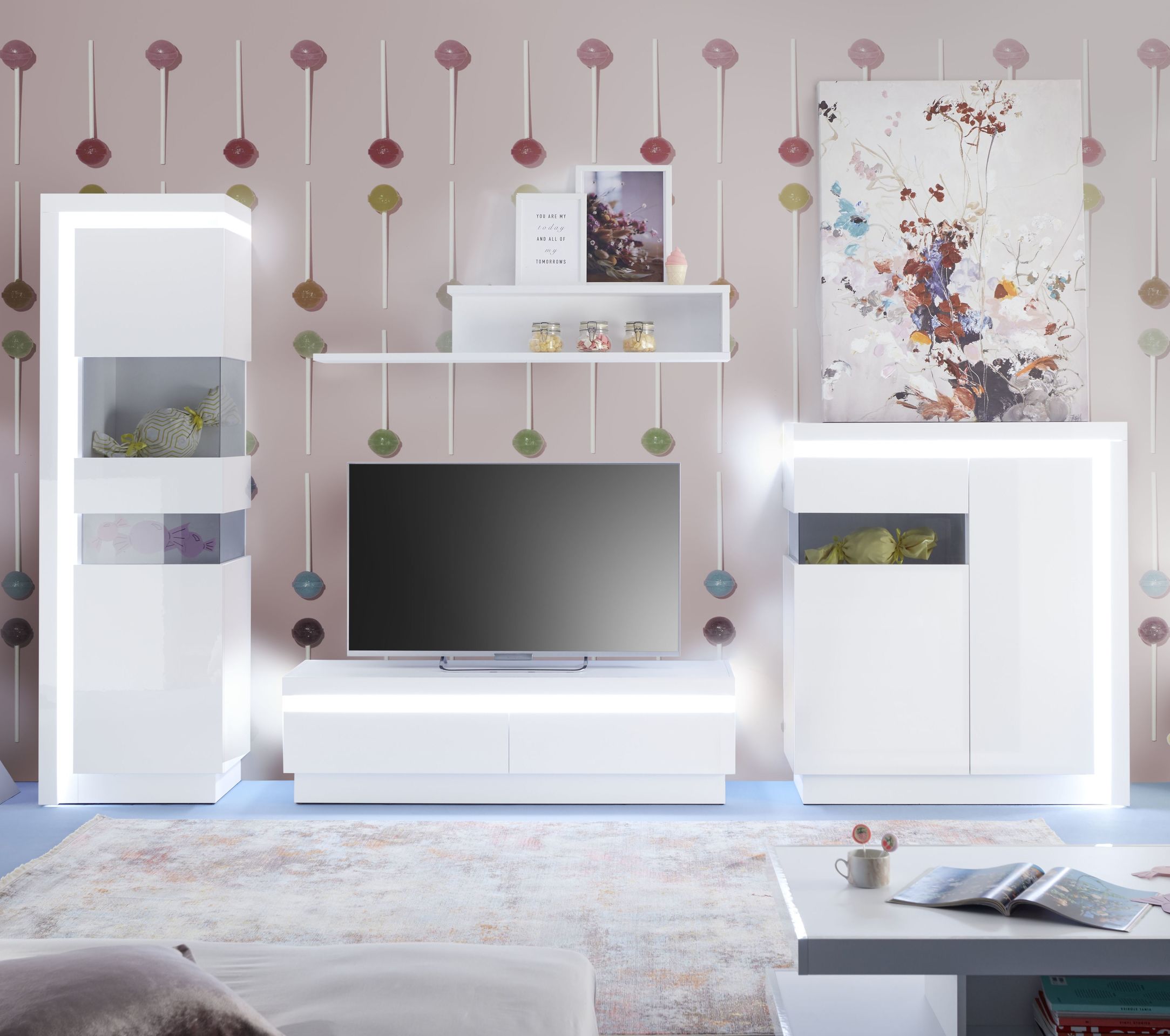 Wohnwand Lyon Weiß 42*353.5*198.1 Wohnwand Lyon Weiß 42*353.5*198.1