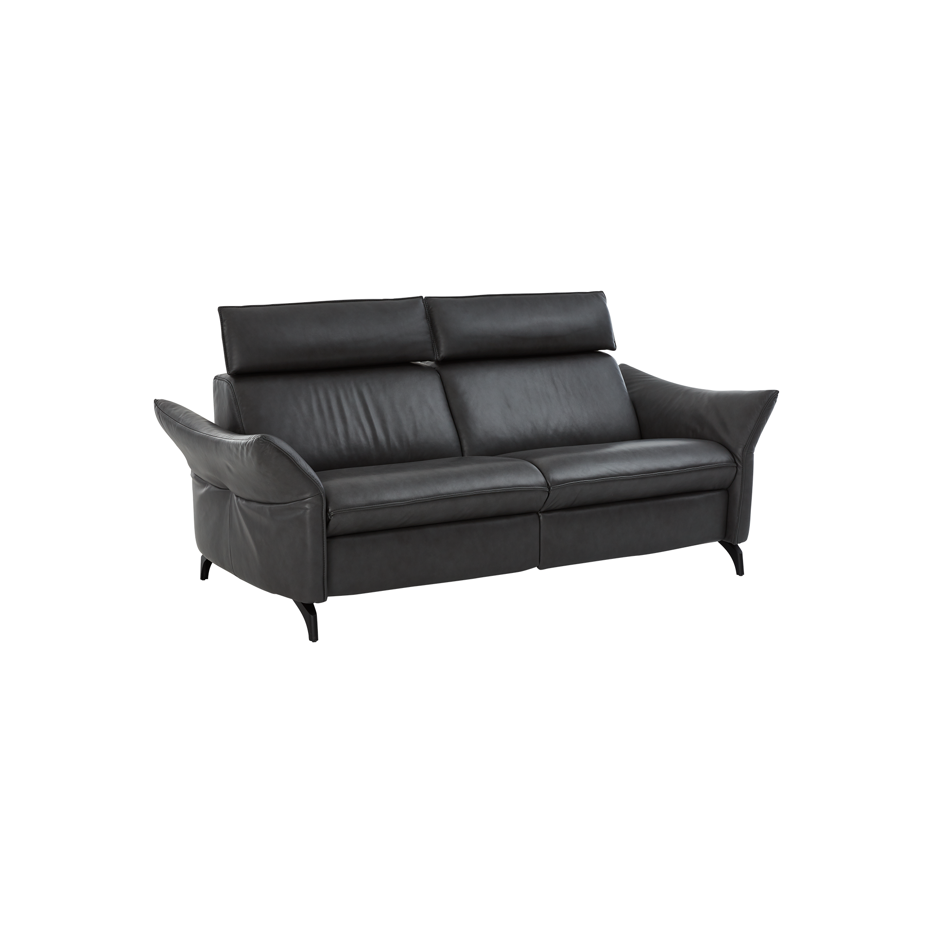 Sofa 2,5-Sitzer 1926 Bezug Leder Espresso, Fuß Anthrazit Armlehne manuell verstellbar