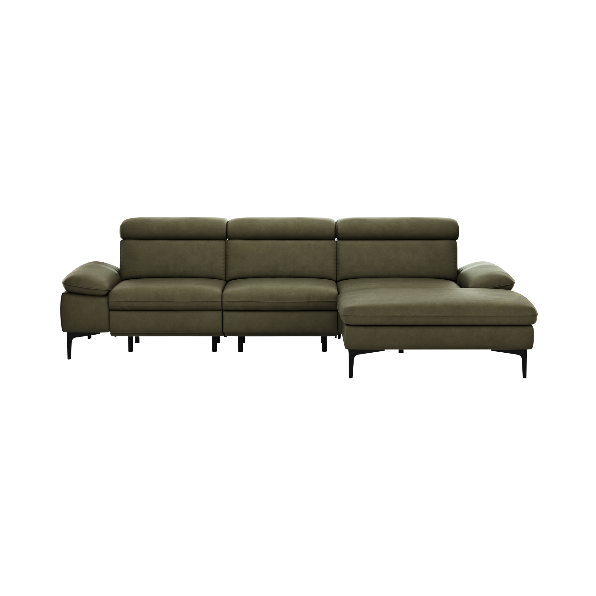 Global wohnen Ecksofa Felipa Leder Retro Olive Rücken echt, Kopfteilverstellung, Relaxfunktion motorisch, Armlehne verstellbar