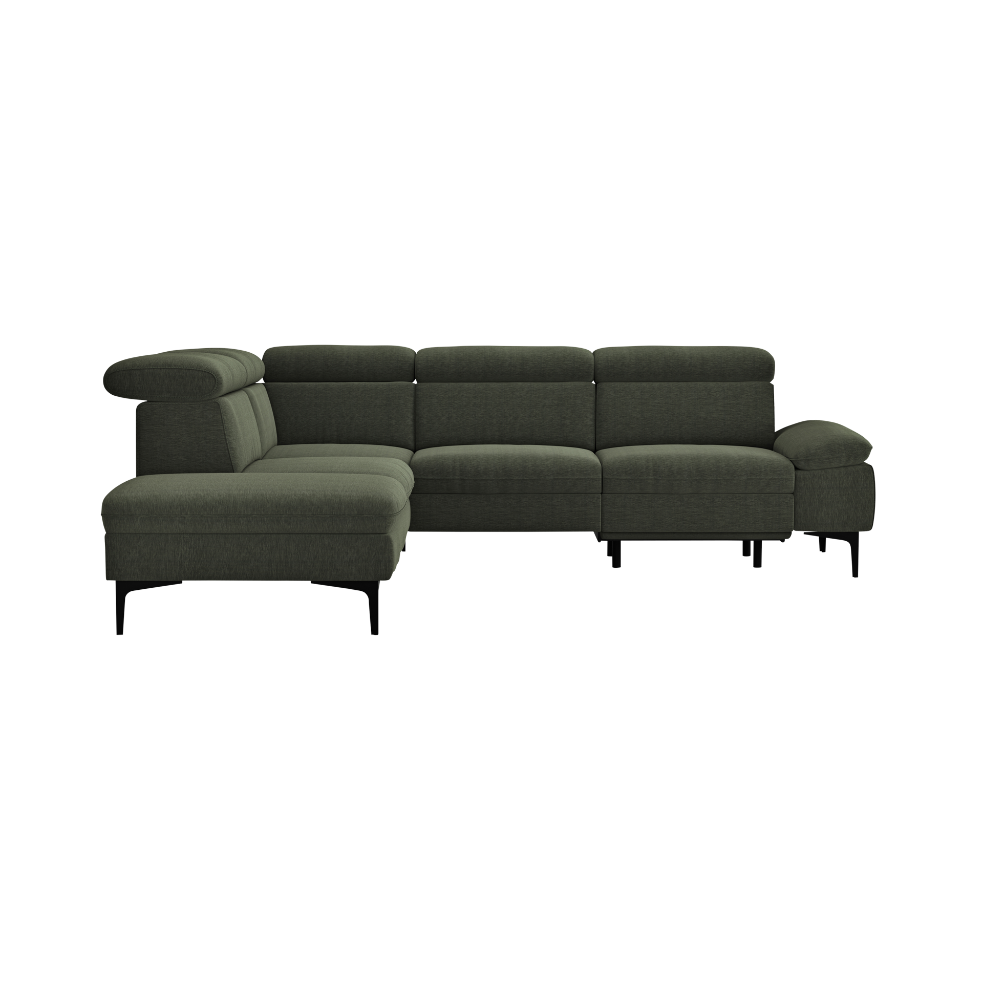 Global wohnen Ecksofa Felipa Forest Dunkelgrün Rücken echt, Kopfteilverstellung, Relaxfunktion motorisch, Armlehne verstellbar