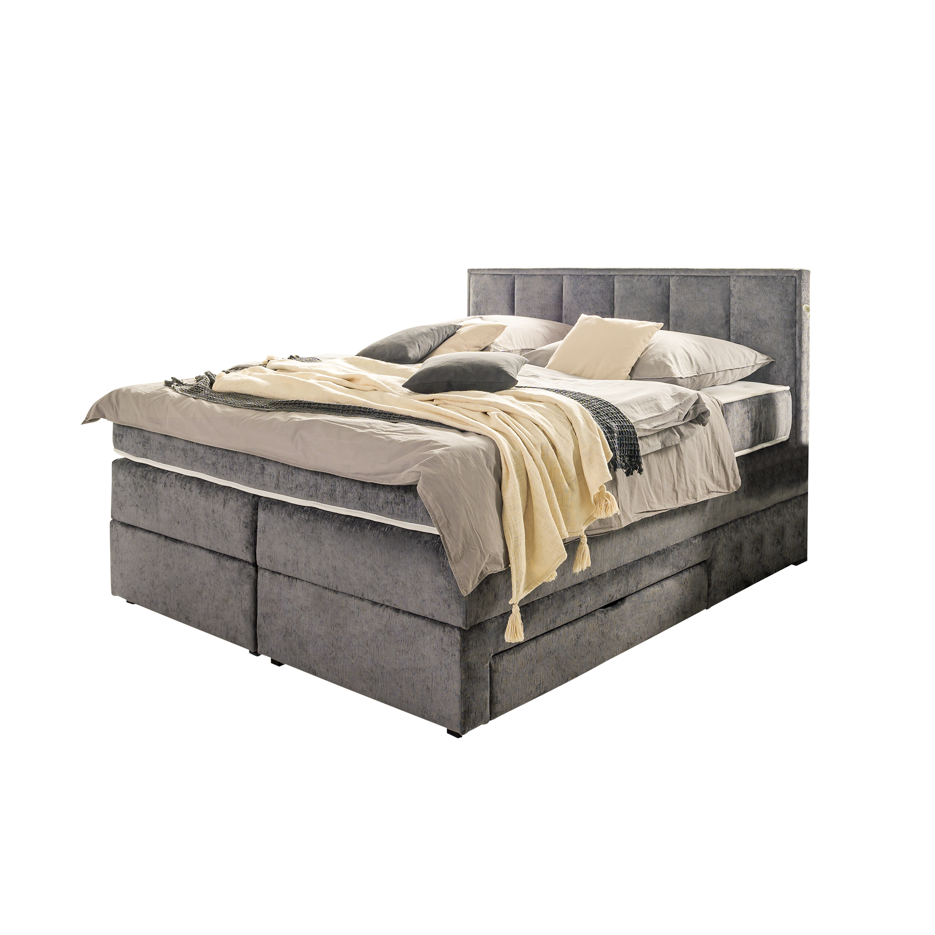Inovationi Boxspringbett Marina Grau 180x200 cm H2 - mittelfest, bis ca. 80 kg H3 - fest, ab ca. 80 kg