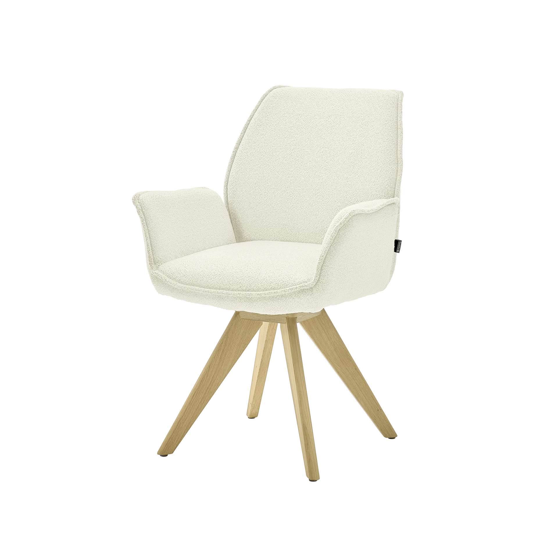 Musterring Armlehnstuhl Tiama Bezug Boucle Alpine Ivory Gestell Stativgestell Eiche massiv - 180°Drehbar mit Rückholfunktion