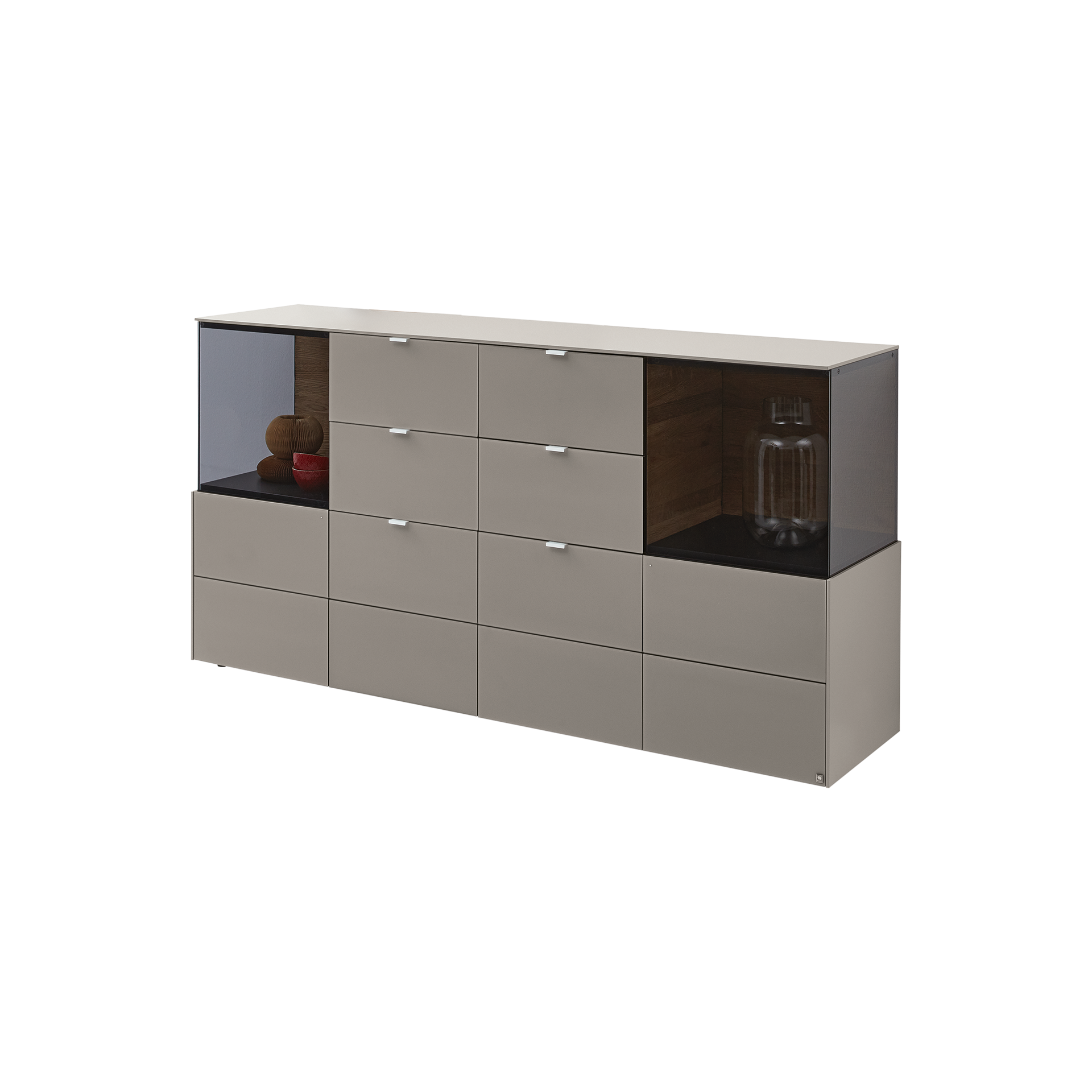 Musterring Sideboard Q-Media 2.0 Rückwand Eiche massiv gebürstet, Front Mattglas Fango, Korpus Lack Fango Musterring Sideboard Q-Media 2.0 Rückwand Eiche massiv gebürstet, Front Mattglas Fango, Korpus Lack Fango