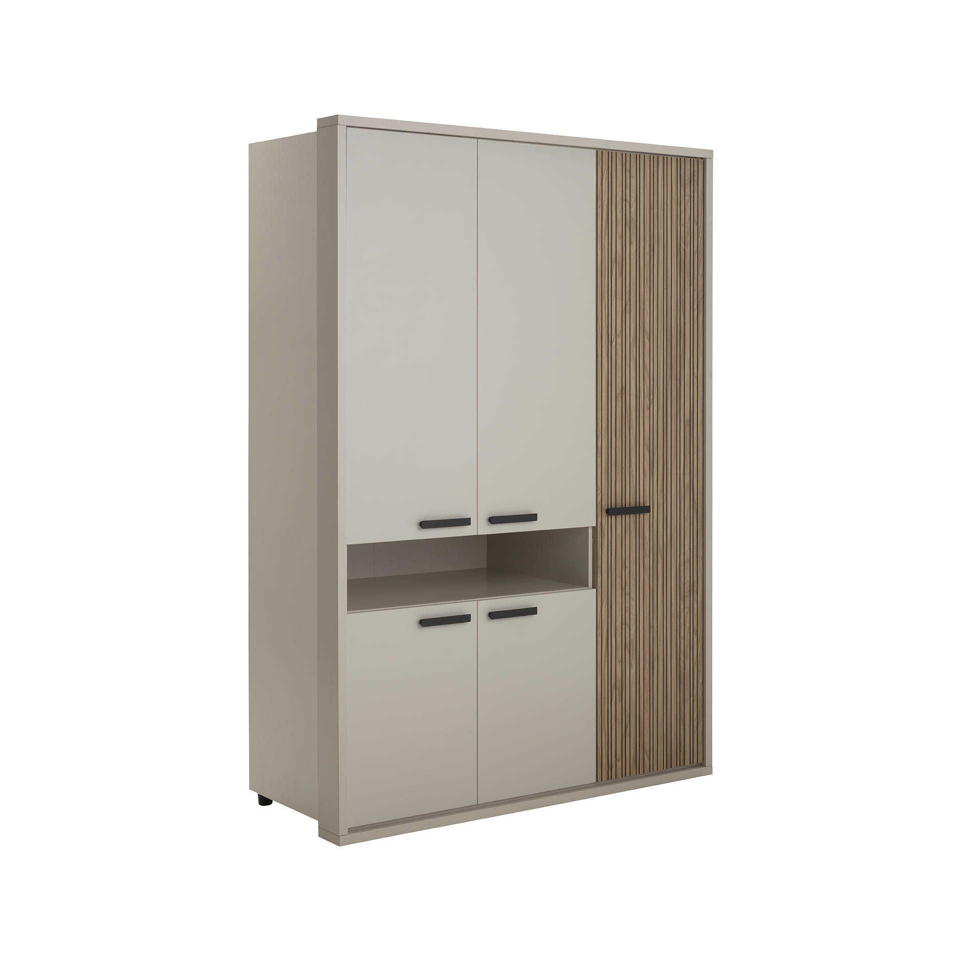 Drehtürenschrank Brüssel Griff Schwarz Absetzung Stripped Wood Front Cashmere Korpus Cashemere Drehtürenschrank Brüssel Griff Schwarz Absetzung Stripped Wood Front Cashmere Korpus Cashemere