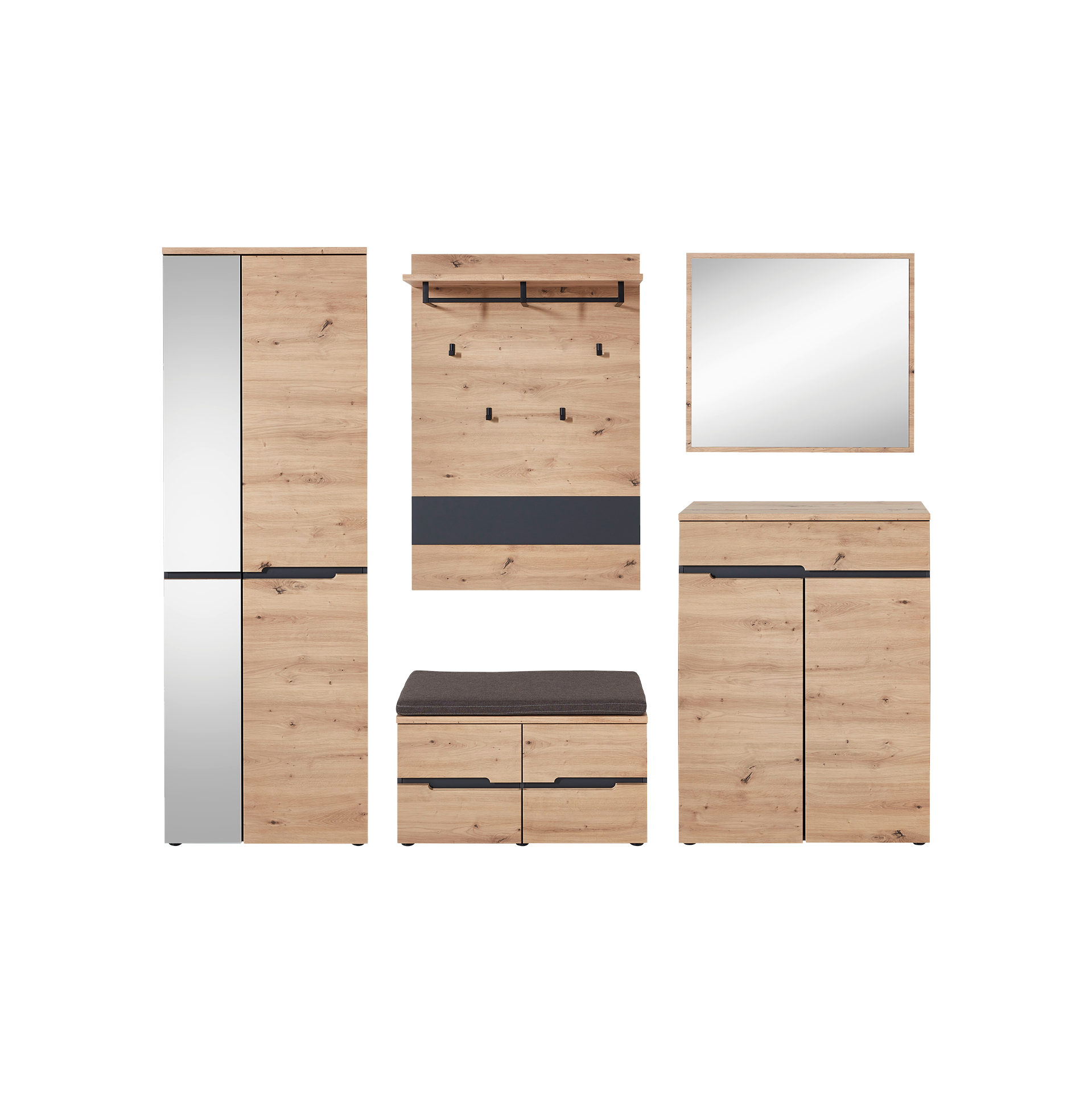 Novofurn Garderoben-Set Ilario 5-teilig Eichefarben Novofurn Garderoben-Set Ilario 5-teilig Eichefarben