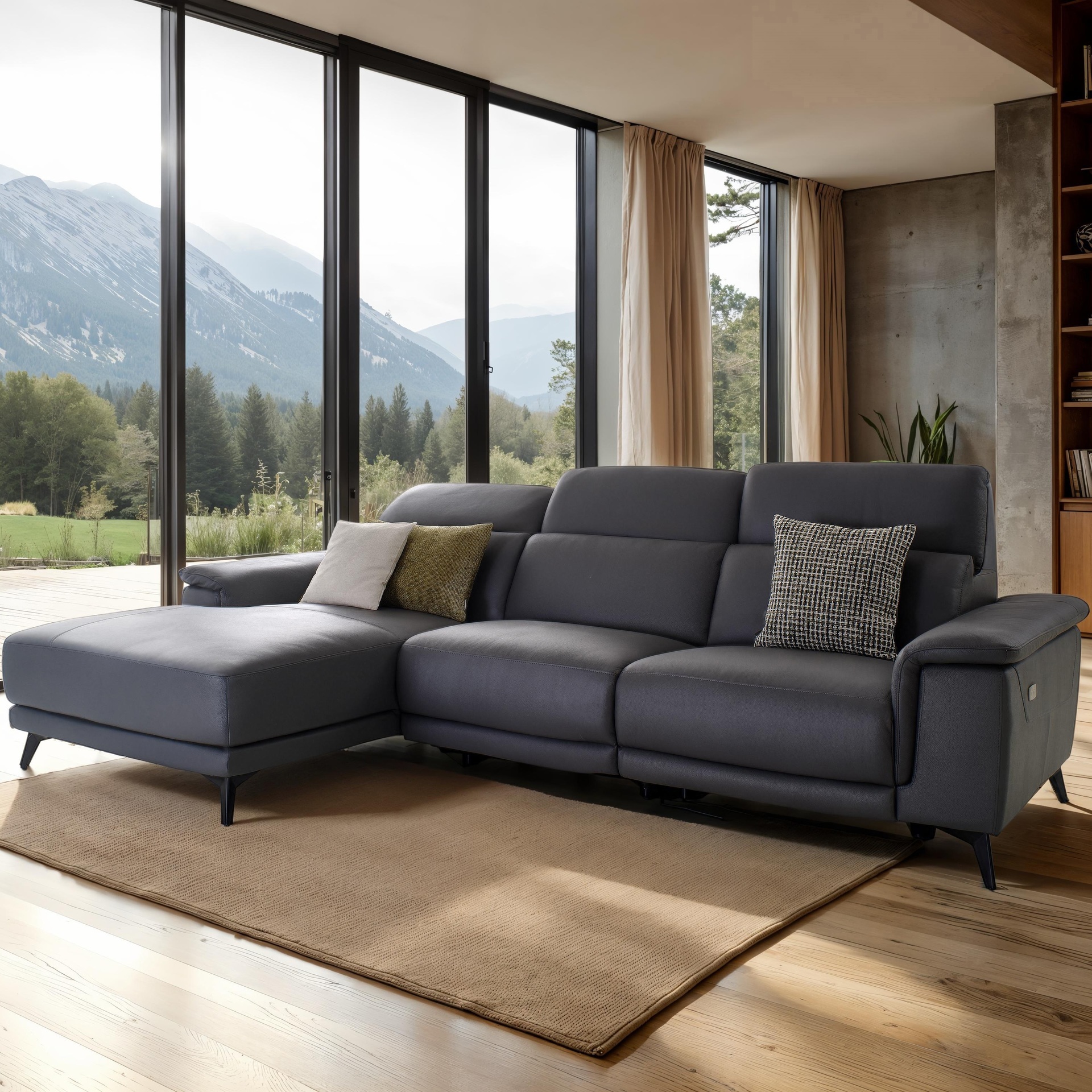 Ecksofa Cora Grau Kopfstütze manuell verstellbar Sitzeinheit motorisch verstellbar Gestell Ottomane links Ecksofa Cora Grau Kopfstütze manuell verstellbar Sitzeinheit motorisch verstellbar Gestell Ottomane links