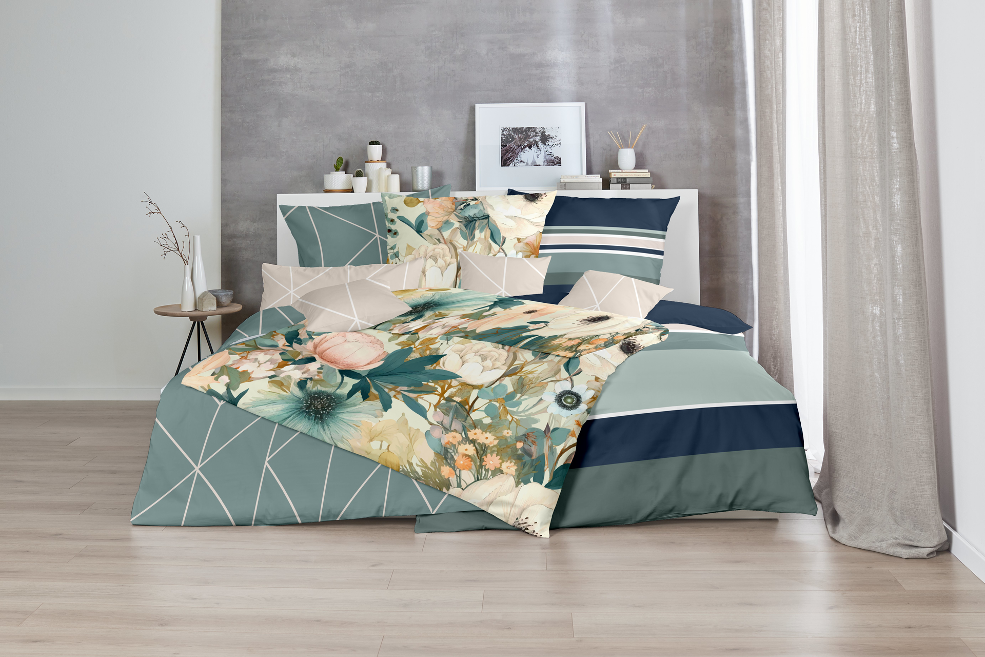 Satin Bettwäsche Hofmeister Home Grün-Blau 135x200cm Satin Bettwäsche Hofmeister Home Grün-Blau 135x200cm