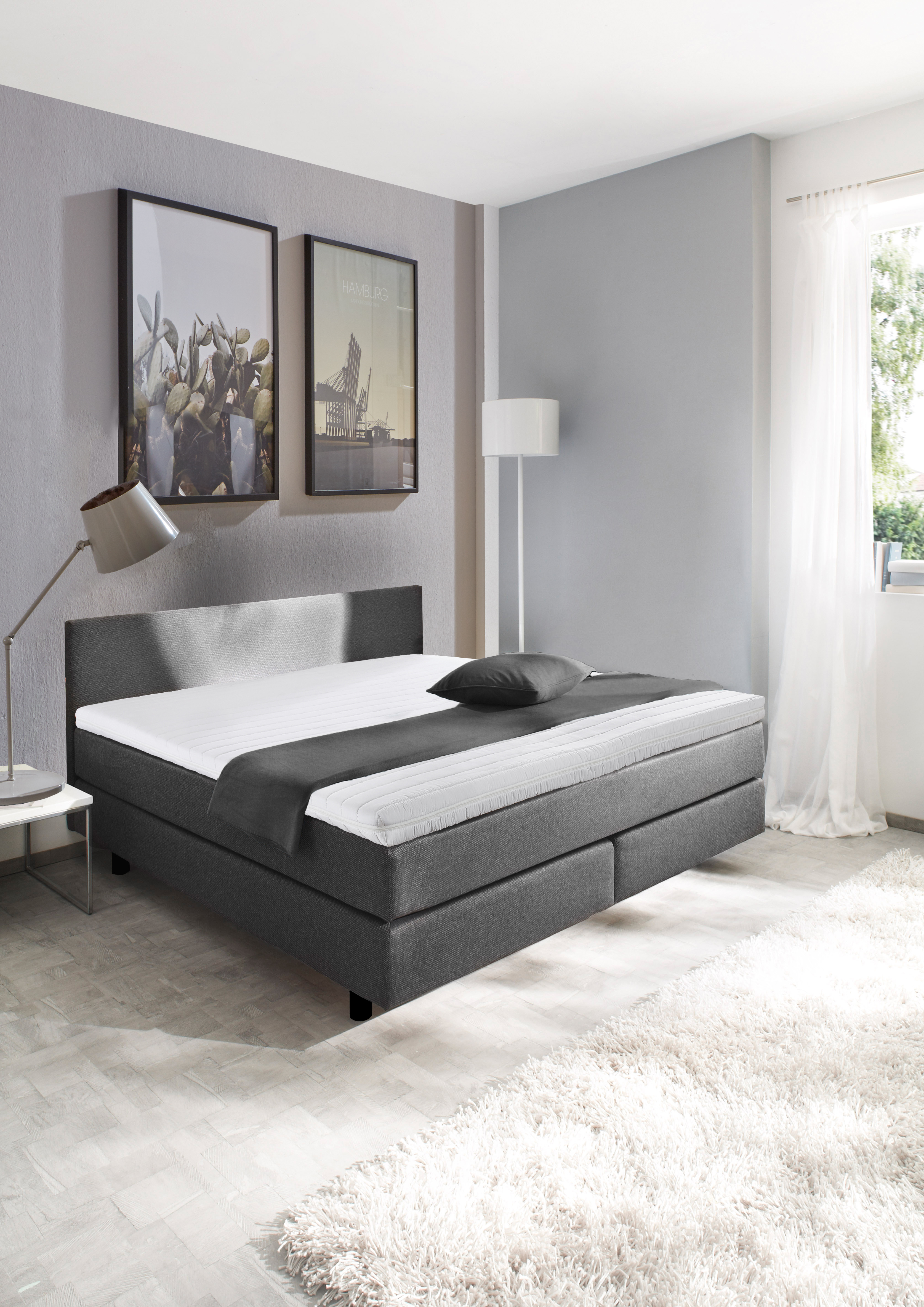 Boxspringbett Lago Grau 180x200 cm H3 - fest, ab ca. 80 kg Boxspringbett Lago Grau 180x200 cm H3 - fest, ab ca. 80 kg